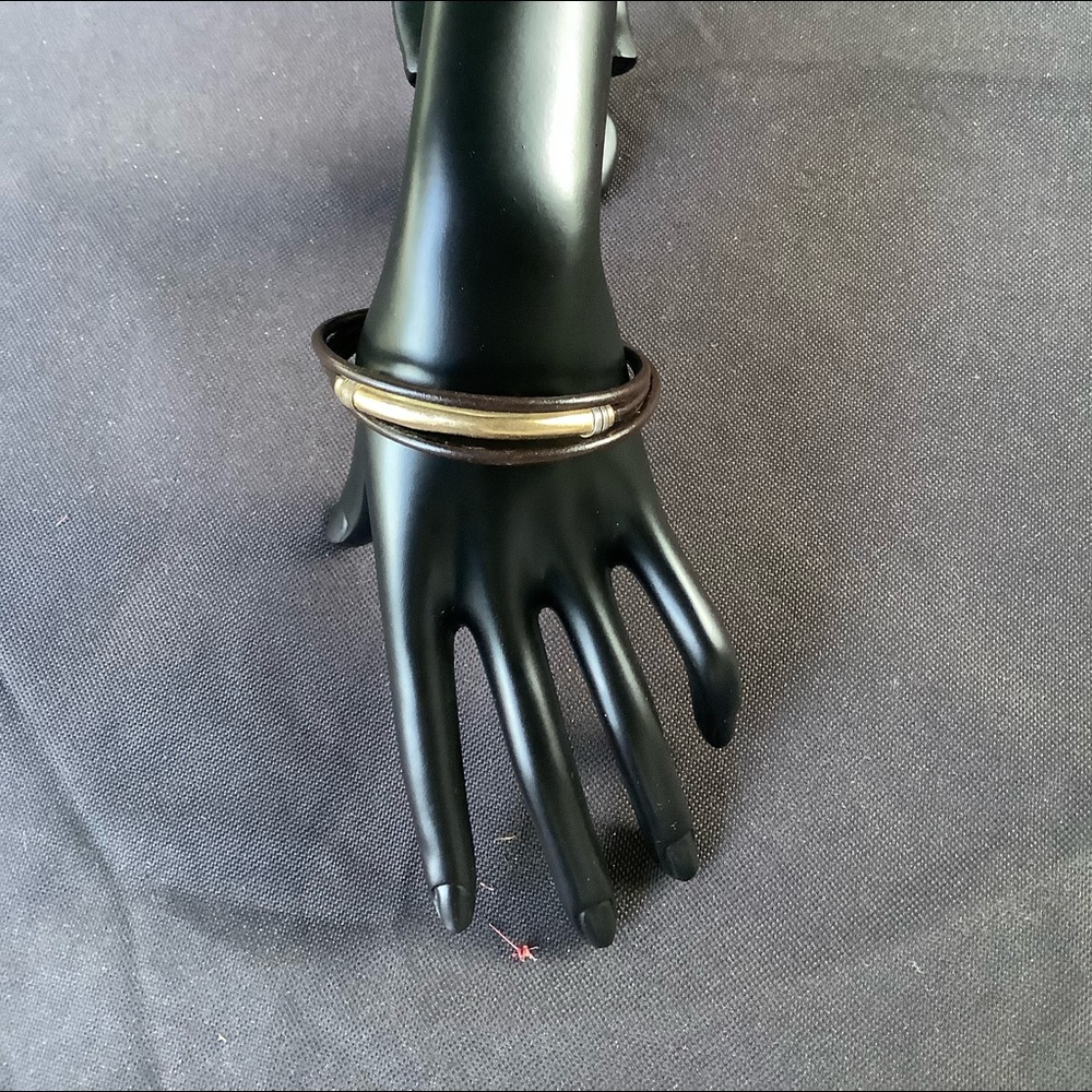 Leather Bracelet Gold-tone Accent